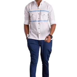 White Hunting Shirt Blue Strip - Premium Sophisticated Style | Jaipurio